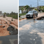 Cratera se abre após obras da Embasa no bairro Novo e moradores temem tragédia